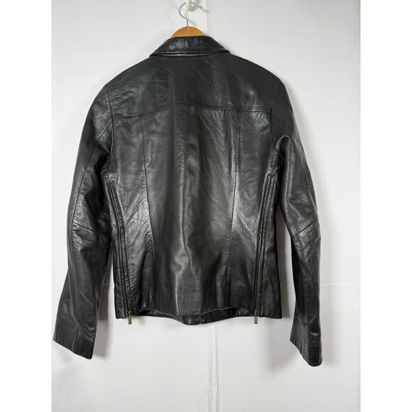 HUGO Boss Black Lamb Leather Zip Jacket Women’s Small Soft Moto Minimalist - Picture 8 of 8